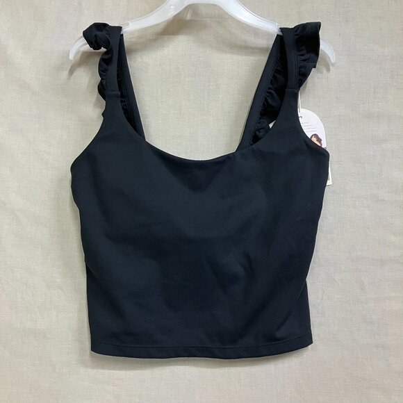 NWT Blogilates Women's Size XS Black Ruffle Tank Top Cropped Athleisure Shirt - Picture 3 of 12